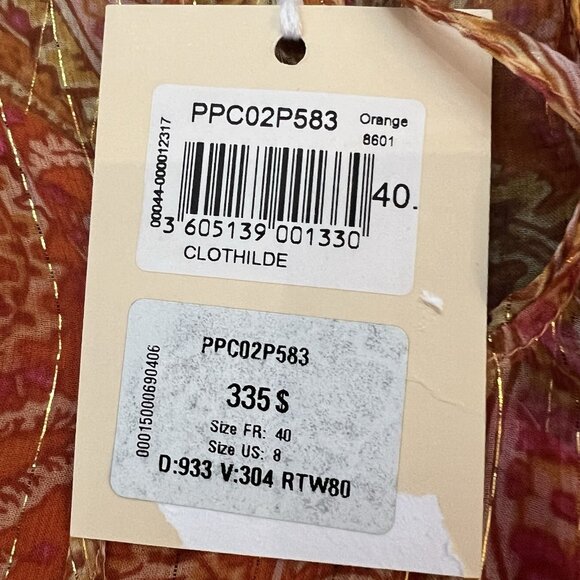 Pablo French Designer Silk Blend Blouse Size 40 US 8 Orange Floral Sheer Boho - Picture 7 of 7